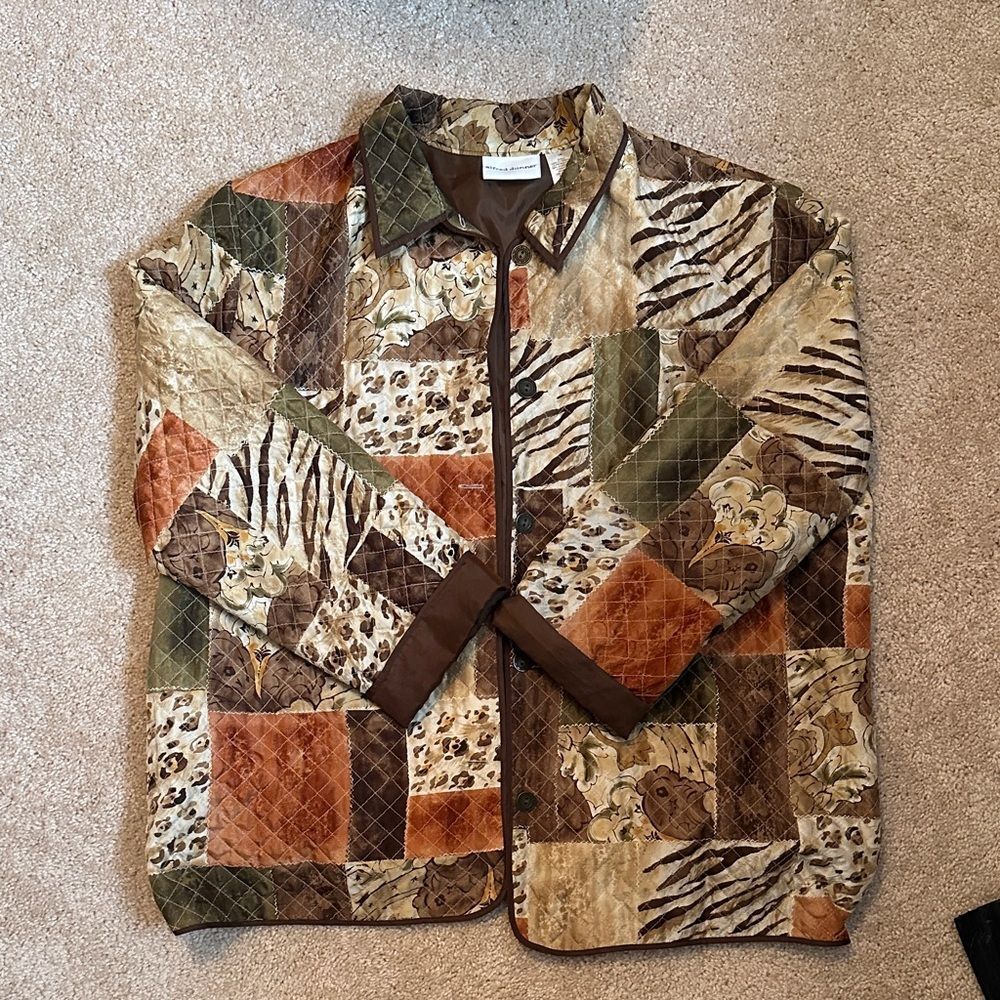Alfred Dunner Floral Quilted Jacket in Brown and Cream